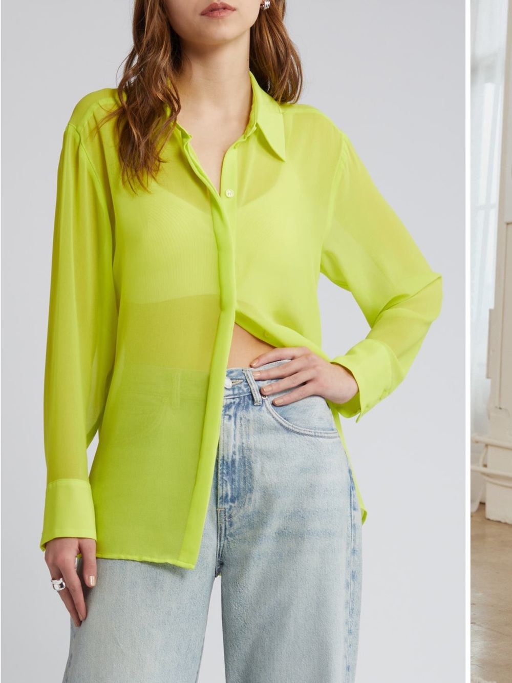 Neon Lime Sheer Button-Down Shirt - Women